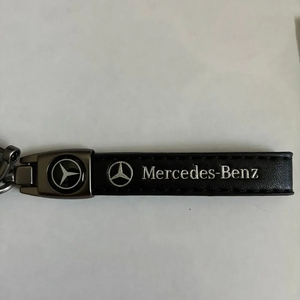 Mercedes Benz Genuine Leather Black Chrome Car Keychain Brand New